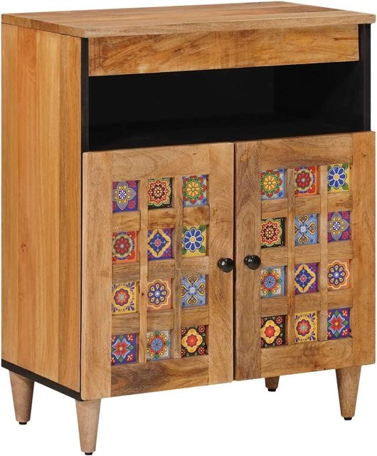 vidaXL Sideboard aus Massivholz Mango in Natur Braun mit Speicher, B/T/H: 60 x 33,5 x 75 cm - Bild 1