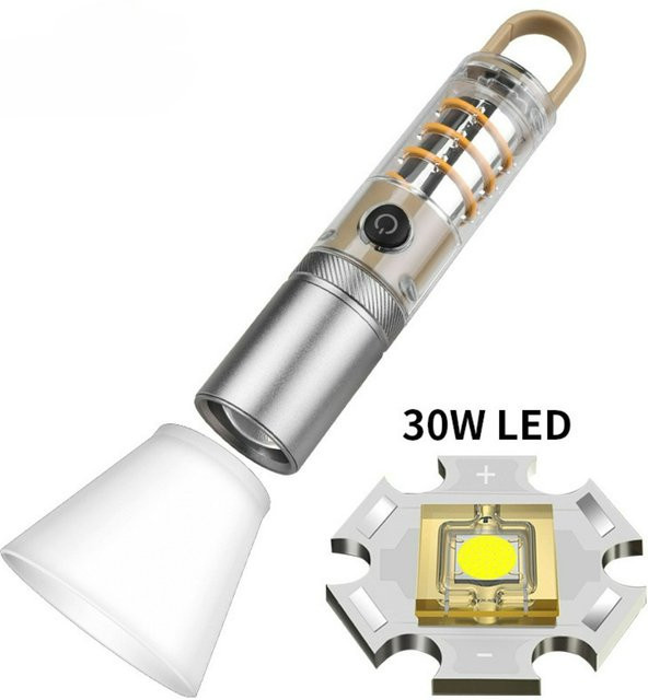 Weiße P50 Laser-Taschenlampe mit LED und Haken als multifunktionale Campingleuchte für Outdoor und Garten - Bild 1