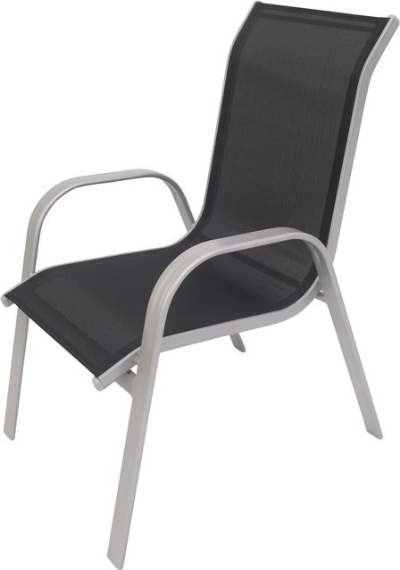 Villana Sylvania Gartenstuhl aus Aluminium und Textil, silber/schwarz, stapelbar, B/T/H: 75 x 57 x 95 cm - Bild 1