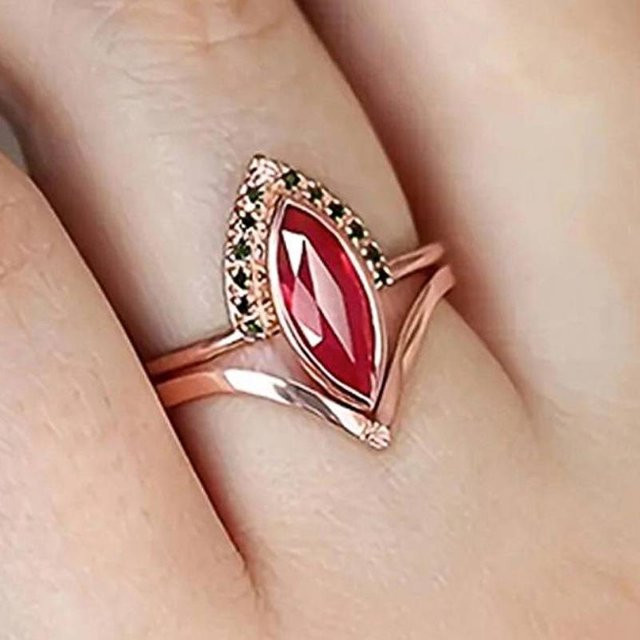 Huitan Ring Set, Roségold, roter Marquise-Zirkonia, Damen - Bild 1