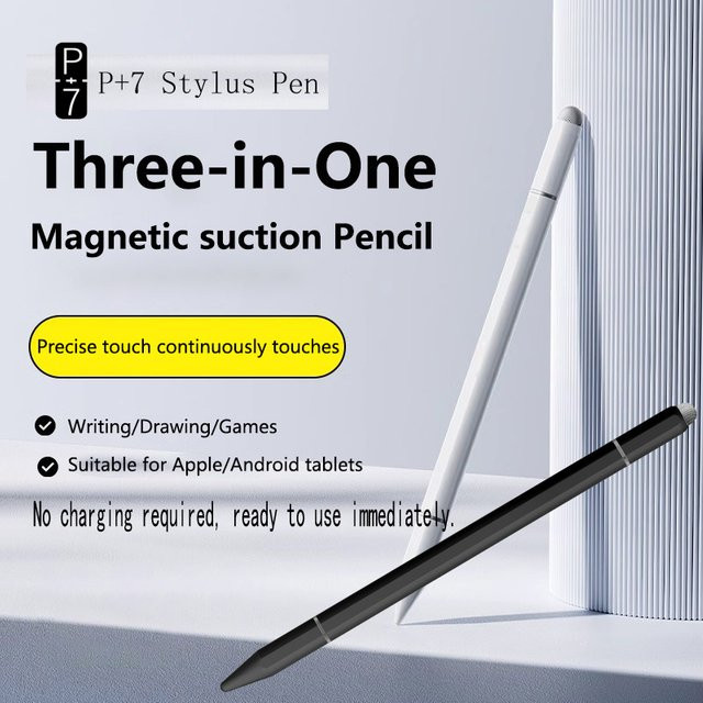 P+7 Universal T Stylus Kapazitiver Eingabestift für Android und iOS in Schwarz mit drei Stiftspitzen - Bild 1