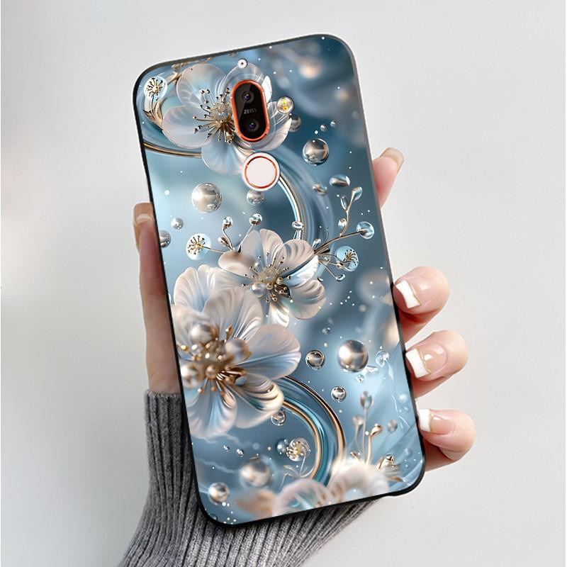Nokia 7 Plus Schutzhülle aus weichem Silikon TPU mit Schmetterlings- und Blumenmuster in Blau - Bild 1