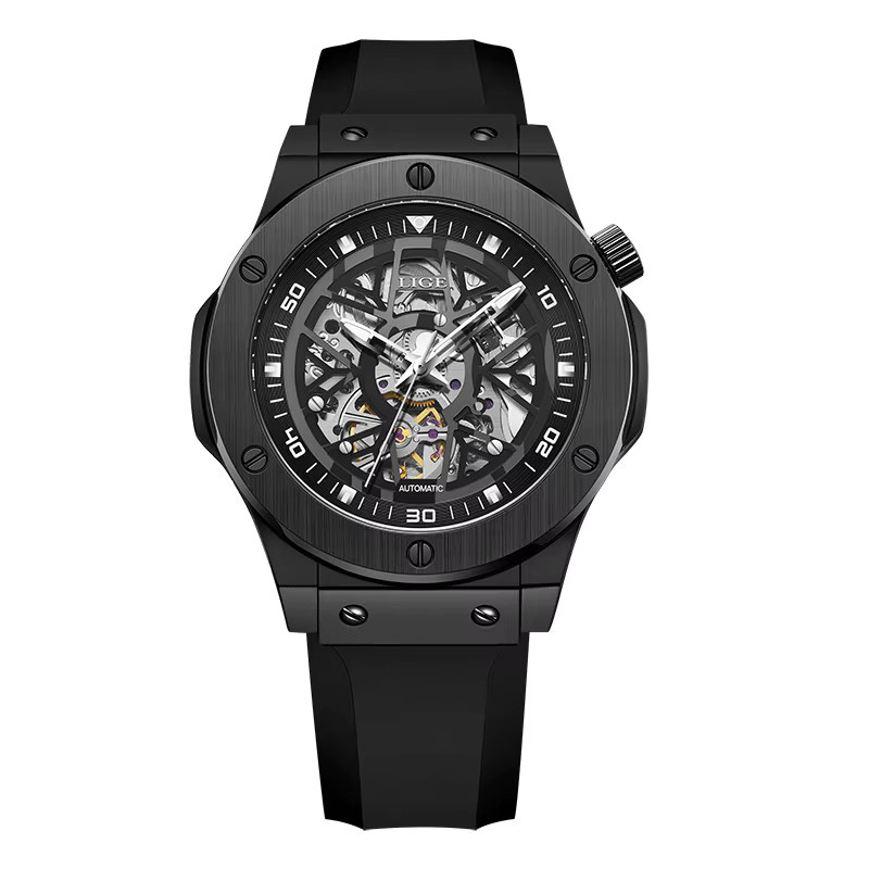 LIGE Armbanduhr Automatik, Silikon, Schwarz, Herren - Bild 5