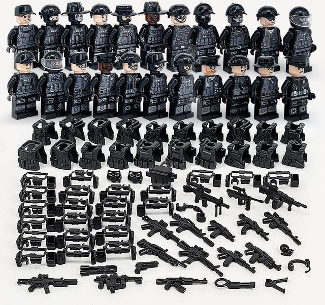 Militär Jeep Auto SWAT Special Force Soldaten Waffe, Bausteine Kit, Schwarz - Bild 1