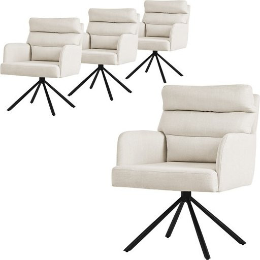 ML-Design Esszimmerstuhl 4er Set Beige mit Armlehnen, drehbar und gepolstert aus Samt und Stahl - Bild 1