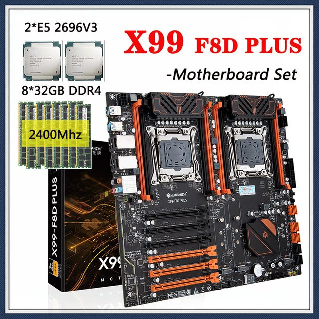 Huananzhi X99 F8D Plus Motherboard-Set in Schwarz mit 2x Intel Xeon E5 26968-3 Prozessoren, 256 GB DDR4 2400 MHz RAM und M.2 NVMe Unterstützung - Bild 1