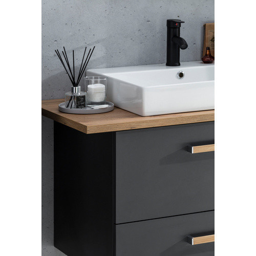 Schildmeyer Waschtisch Duo in Anthrazit und Schwarz, modern und wandmontiert mit LED-Beleuchtung, B/T/H: 102,2 x 57,5 x 50,0 cm - Bild 4