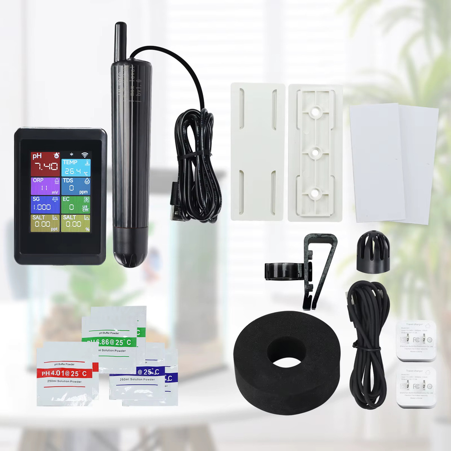 GAIN EXPRESS 8-in-1 WLAN PH-Meter Multi-Parameter Wassermonitor für pH, Temperatur, TDS, EC, Salzgehalt, Spezifisches Gewicht und ORP in Schwarz - Bild 2