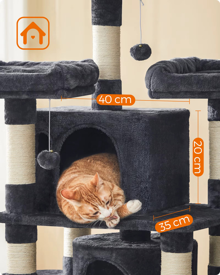 FEANDREA Kratzbaum für Katzen in Grau mit Höhle, integriertem Spielzeug und Sisal-Elementen, Höhe: 170 cm - Bild 3