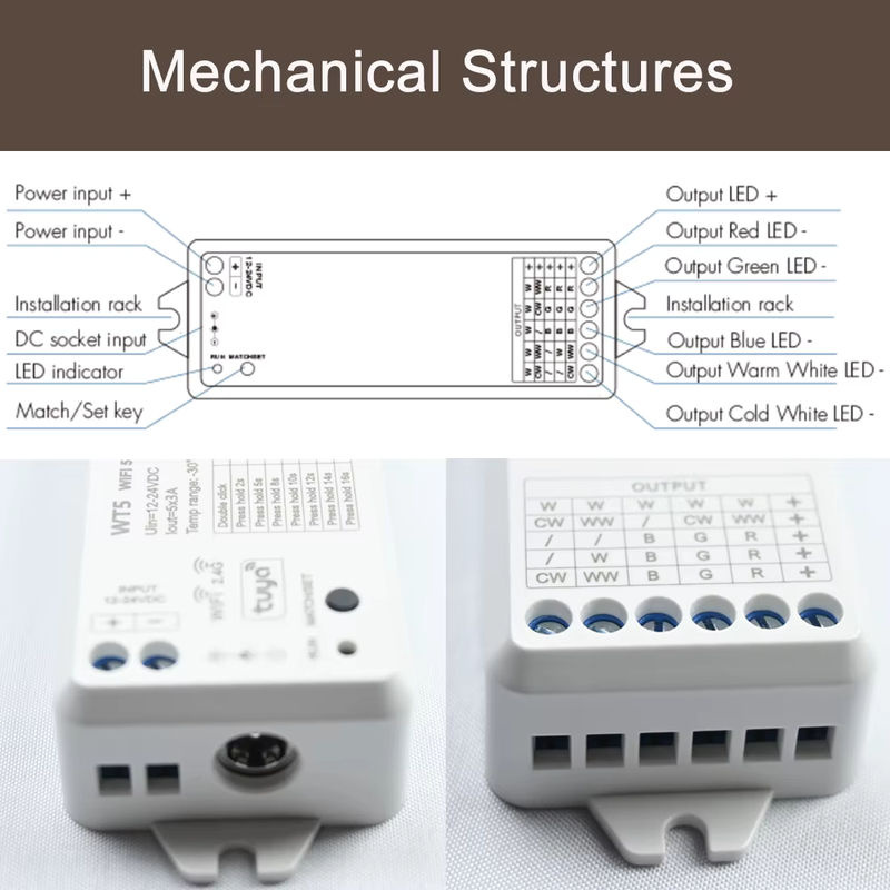 TUYA WiFi 5 in 1 LED Controller Kit mit Glas Wand Touch Panel RGBCCT Dimmer für DC 12V 24V - Bild 2