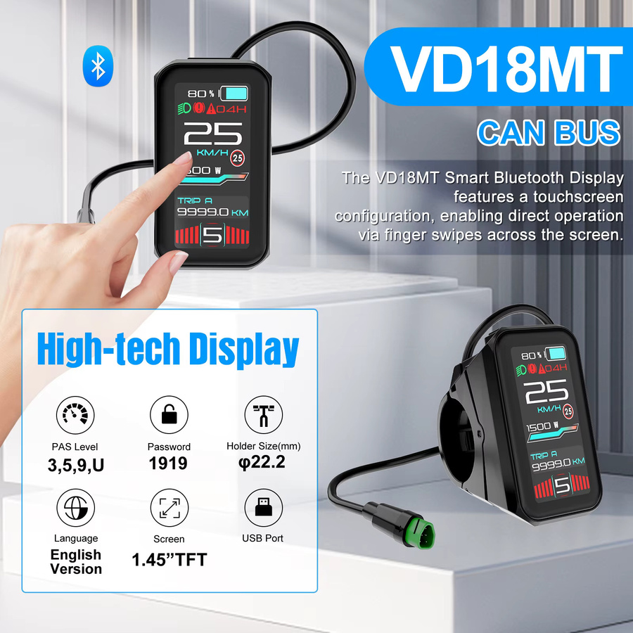 Varstrom VD18MT E-Bike Display mit Farb-Touchscreen, Bluetooth, IP67 wasserdicht, Schwarz, kompatibel mit BBS01B BBS02B BBSHD TSDZ2B TSDZ8 und weiteren Protokollen - Bild 9