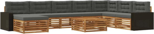 vidaXL Outdoor-Sofagarnitur aus Akazienholz mit 9 Kissen in Natur und Anthrazit - Bild 1