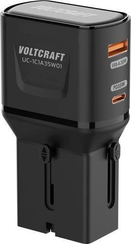 Voltcraft UC-1C1A35W01 Reiseladeadapter 18 W mit 1x USB-C und 1x USB-A Fast Charge in Schwarz inklusive Europa- und UK-Adapter - Bild 1