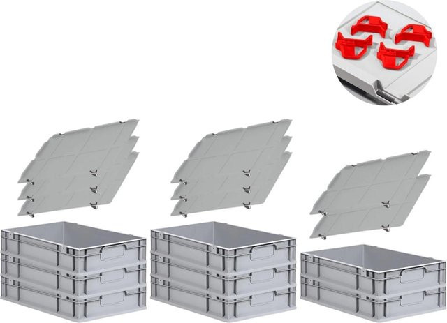 PROREGAL Spar Set mit 8x Eurobox Nextgen Economy in Rot inklusive Auflagedeckel und 4x Schiebeschnappverschlüssen, H x B x T: 12 x 40 x 60 cm - Bild 1