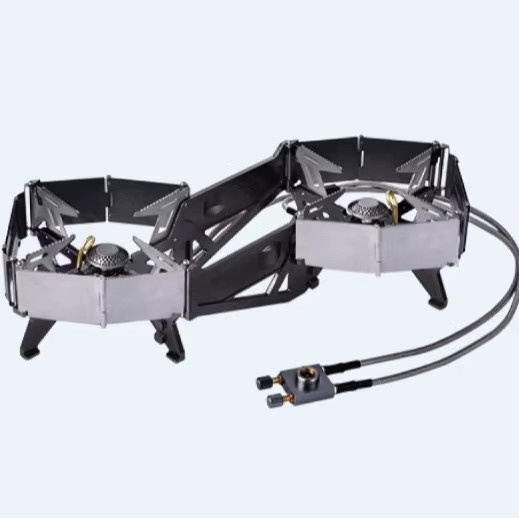 BRS-32 Doppelkopf-Gaskocher Tragbarer Outdoor-Camping-Ofen in Silber mit frei einstellbarer Steuerung - Bild 4