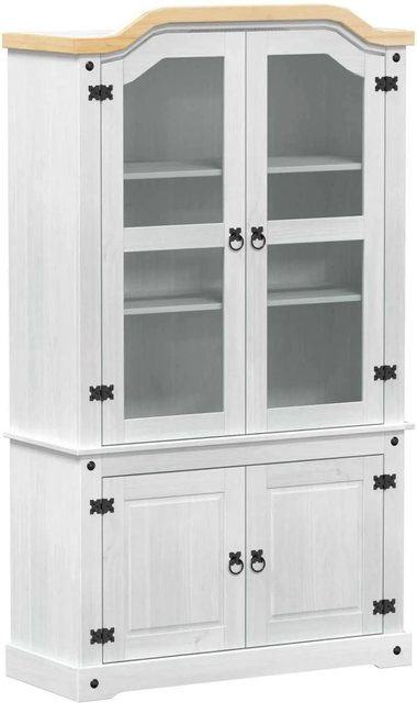 vidaXL Vitrine aus massivem Kiefernholz in Weiß mit Glastüren, B/T/H: 103,5 x 42 x 180 cm - Bild 1