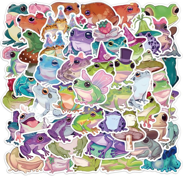50 Stück wasserfeste Frosch-Aufkleber in Multicolour für Handyhüllen, Laptops und Wasserbecher - Bild 1