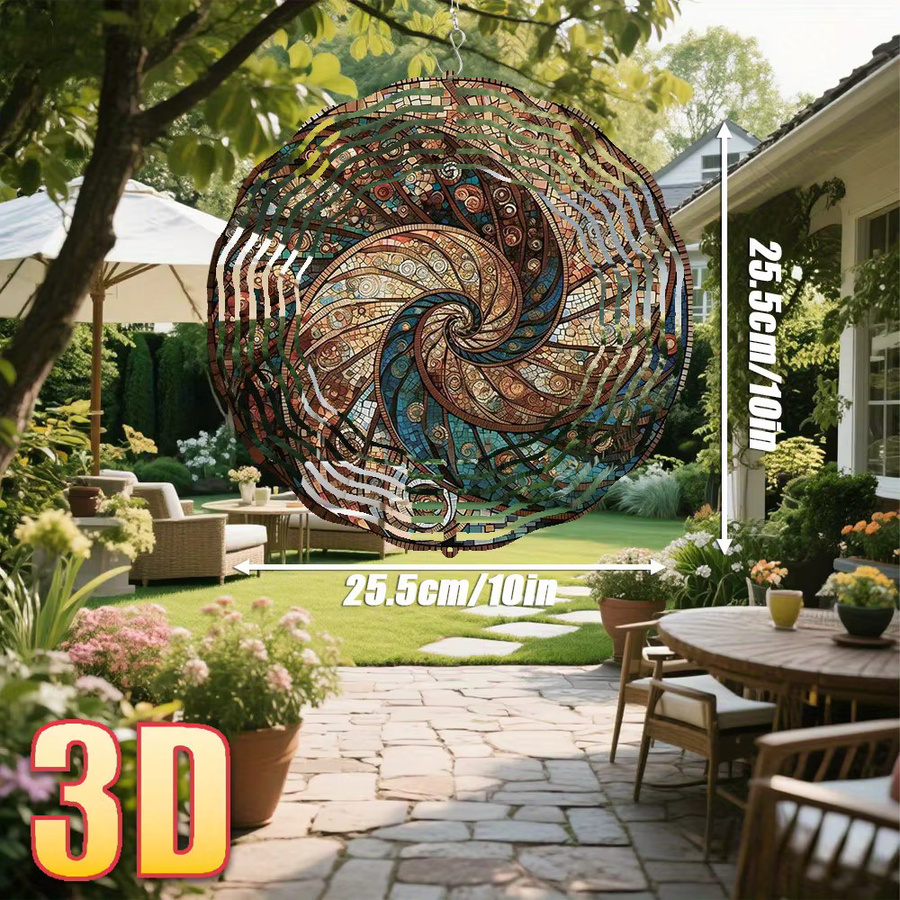 CIFBUY 3D Metall-Windspinner Spiral-Gartenstecker mit Drehbarem Haken, geometrische Gartenkunst-Deko in Multicolour, Durchmesser: 25,4 cm - Bild 4