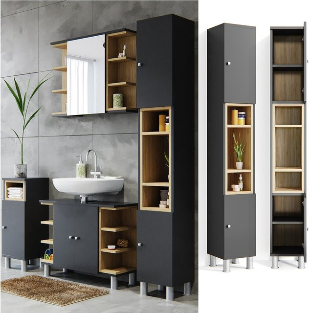 Vicco Badschrank Aquis Badezimmerschrank Hochschrank in Eiche und Anthrazit - Bild 1