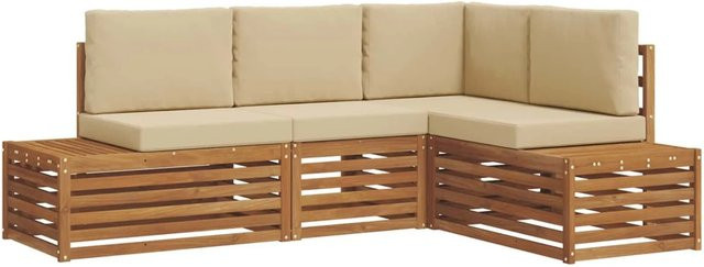 vidaXL Gartenmöbel Sofagarnitur 4-teilig aus Akazienholz mit Kissen in Natur-Beige - Bild 1