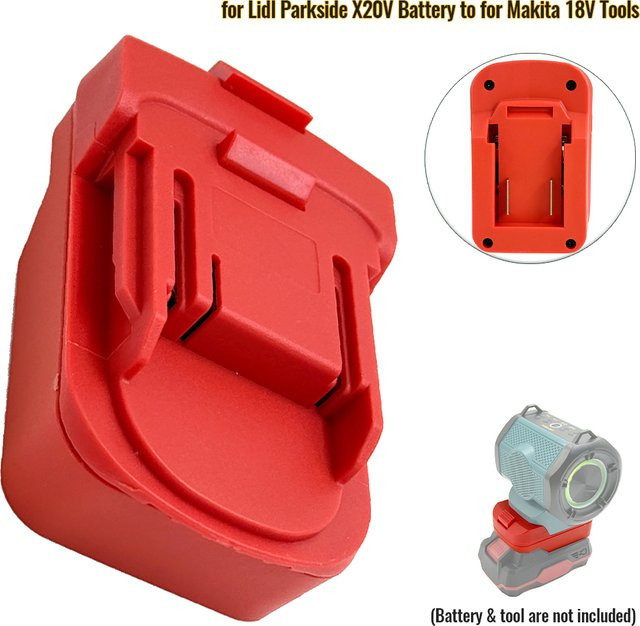 Parkside Batterieadapter zur Umwandlung von Lidl Parkside X20V Li-Ionen-Akkus für Makita 18V Elektrowerkzeuge in Rot - Bild 1