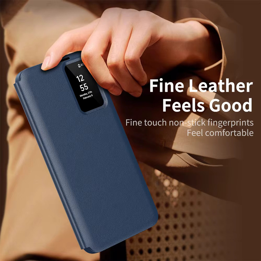Smart-Lederhülle Flip-Cover mit Sichtfenster für Samsung Galaxy S26 S25 S24 S23 S22 Ultra Plus S25Edge A16 A17 A27 A37 A55 A56 A57 in Braun und Blau - Bild 5