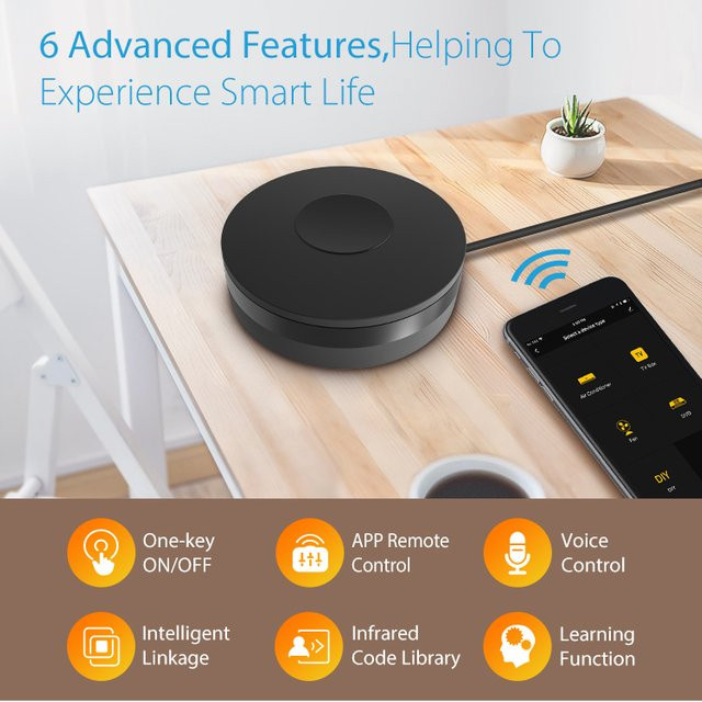 Tuya Smart WLAN RF IR Fernbedienung für Klimaanlagen und Fernseher, kompatibel mit Alexa und Google Home, Schwarz - Bild 1