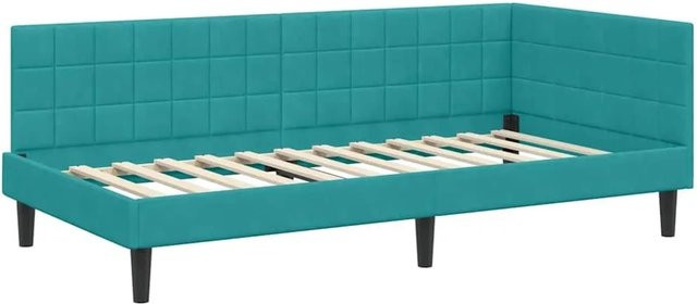 vidaXL Eckbettgestell mit Kopfteil in Türkisch und Schwarz aus Stoff, B/T/H: 194 x 90 x 140 cm - Bild 1