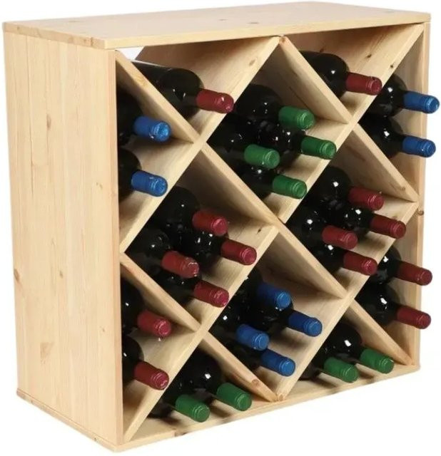 PROREGAL Modulares Weinregal Vincellar aus massivem Kiefernholz in Braun, Rauten-Modul für 30 Flaschen, H x B x T: 60 x 60 x 30 cm - Bild 1