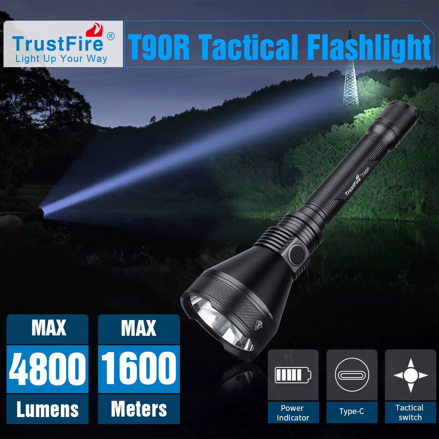 Trustfire T90R LED-Taschenlampe in Schwarz mit 4800 Lumen und USB-C wiederaufladbarem Akku - Bild 2