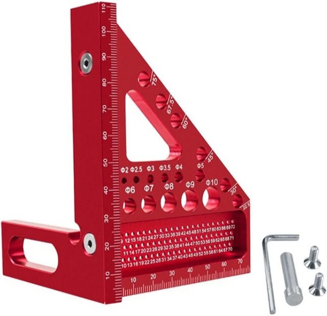 3D-Mehrwinkel-Messlineal aus Aluminiumlegierung in Rot, metrisches Holzbearbeitungs-Quadratlineal mit 45 Grad Winkel und präzisem Anreißfunktion - Bild 1