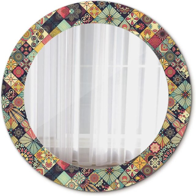 Tulup Rund Spiegel mit floralem Patchwork-Design in Multicolour, Durchmesser: 60 cm - Bild 1