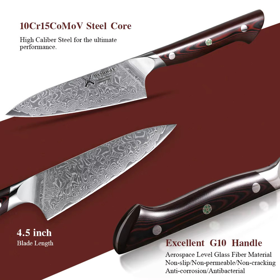 DASHWAY Damaszener Schälmesser aus 67-lagigem Stahl, Japanisches Profi-Küchenmesser als Allzweckmesser für Fleisch und Obst, Mehrfarbig, Klingenlänge: 11,43 cm - Bild 4