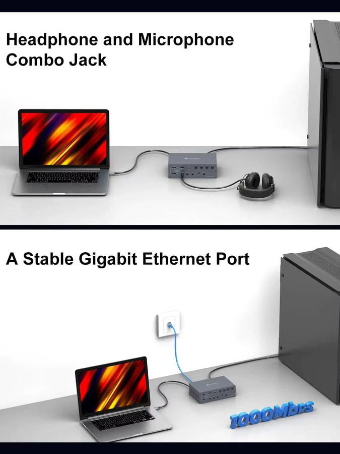 KVM-Switch Dockingstation für 2 Monitore mit 4K bei 120 Hz, unterstützt Thunderbolt und USB-C, mit HDMI-Ausgang für Windows und Mac - Bild 6