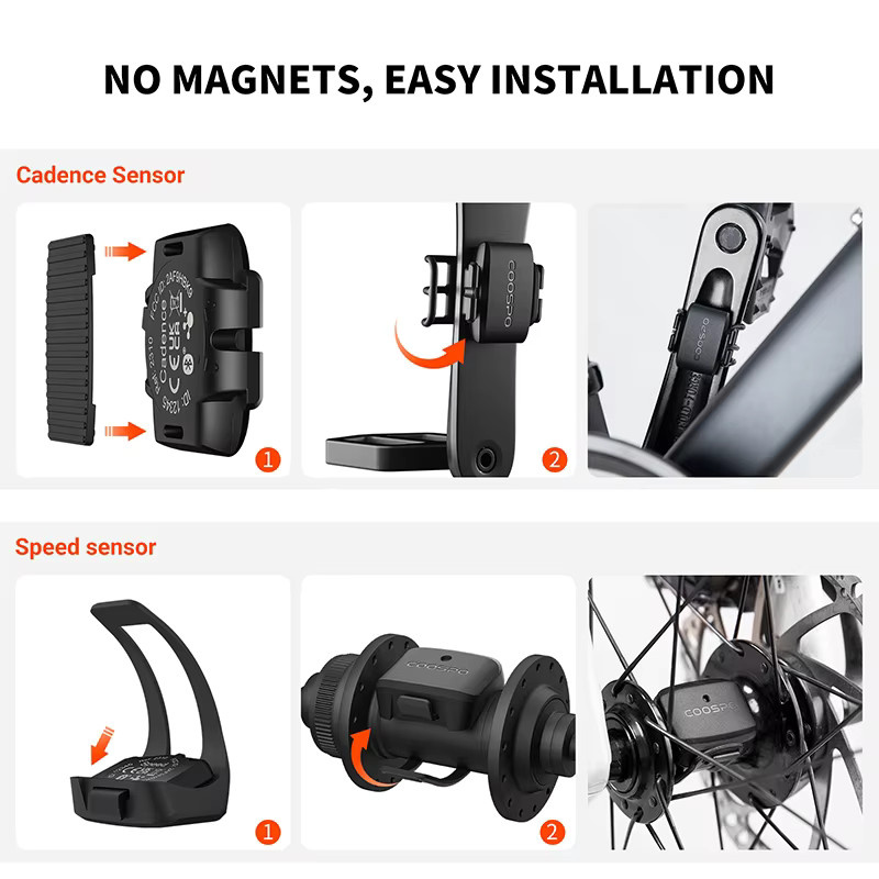 COOSPO BK9 Fahrradgeschwindigkeits- und Cadenzsensor in Schwarz mit Bluetooth 5.0 und ANT+ Technologie, IP67 wasserdicht, kompatibel mit Zwift, Rouvy und Peloton - Bild 6
