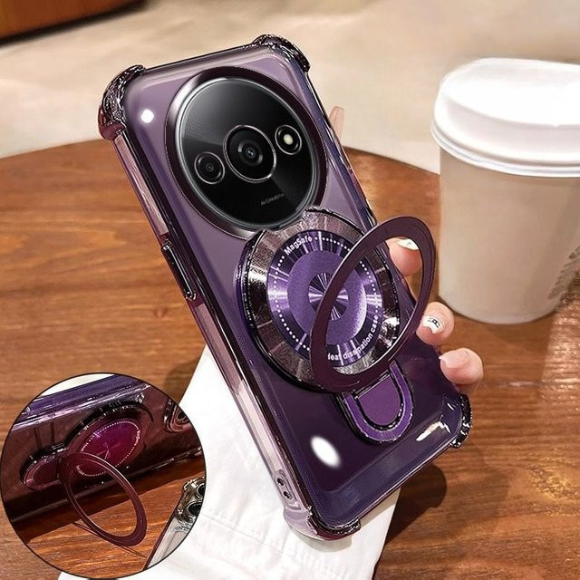 Stoßfeste Silikonhülle mit magnetischer Halterung für Xiaomi Redmi A5 A3 A1 Plus in Silber - Bild 1