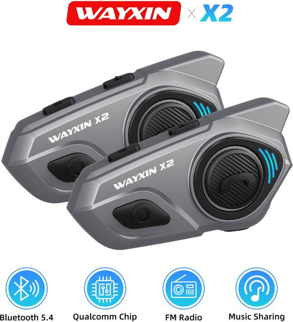 WAYXIN X2 Motorradhelm-Kommunikationsgerät mit Bluetooth 5.4, DSP-Rauschunterdrückung und GPS-Unterstützung für bis zu 4 Fahrer - Bild 1