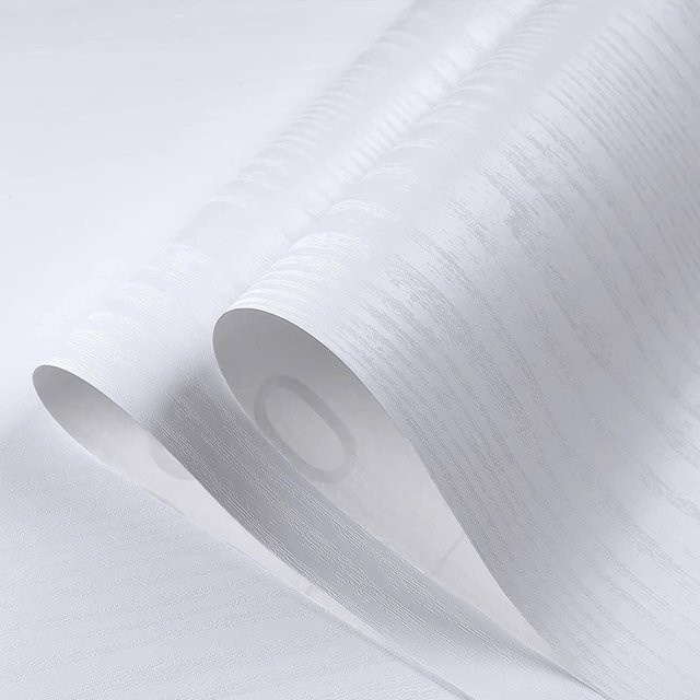 Wandaufkleber mit Holzmaserung von Wokhome in Weiß, selbstklebende PVC-Tapete für die Heimdekoration, Breite: 55 cm - Bild 1