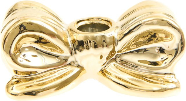 Rico Design Porzellan Kerzenhalter mit Schleife in Gold für Stabkerzen - Bild 1