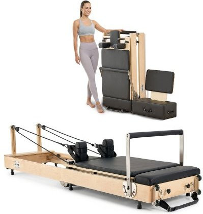 VEVOR Pilates Reformer aus Holz, klappbare Trainingsmaschine für Home Gym und Studio, inklusive Sitting Box und dualem Widerstand durch Federn und Seile, Farbe: Schwarz - Bild 1