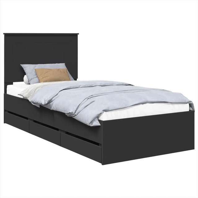 vidaXL Bettrahmen mit Schubladen in Schwarz aus Holzwerkstoff, B/T/H: 90 x 190 cm - Bild 1