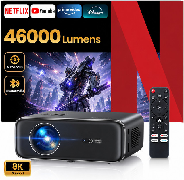 Wimius P62Pro Smart-Projektor mit 4K UHD Auflösung, 45000 Lumen, Netflix-Lizenz, Dolby Audio und Auto-Fokus - Bild 1