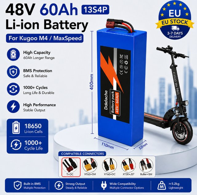 Kugoo 48V Lithium-Akkupack 60Ah 13S4P mit BMS für Elektroroller M4 M4 Pro MaxSpeed, Blau - Bild 1