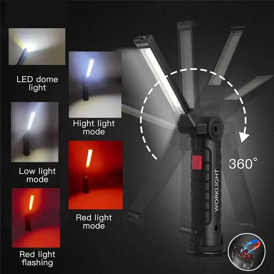 XIWANGFIRE Tragbare COB LED Taschenlampe mit Magnet und USB-Aufladung, Schwarze Camping-Arbeitsleuchte als Hängelampe - Bild 2