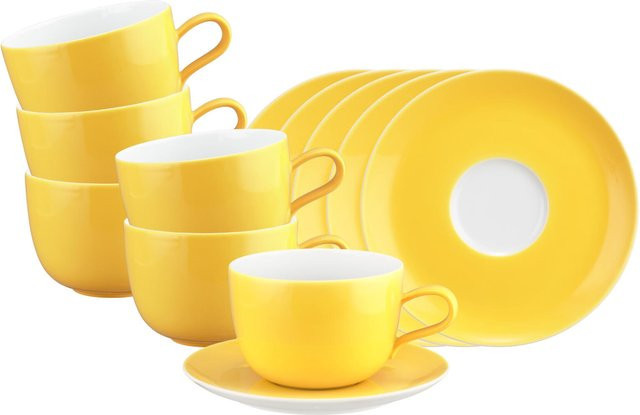Seltmann Weiden Milchkaffeetassen mit Untertassen Liberty Pure Colors Gelb 6er Set 380 ml - Bild 1