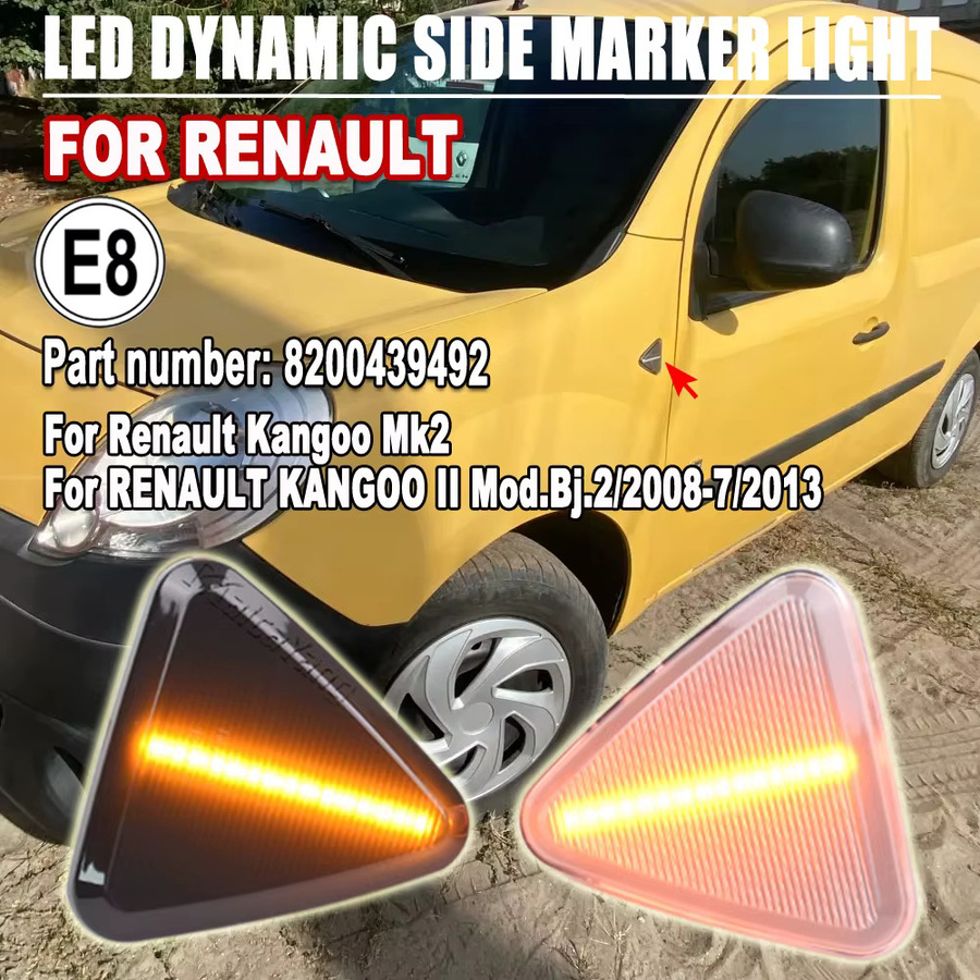 Malcayang Dynamische LED Frontfender-Blinker und Seitenmarkierungsleuchte in Orange für Renault Kangoo II (Baujahr 2008–2013) mit Räucherlinse - Bild 3