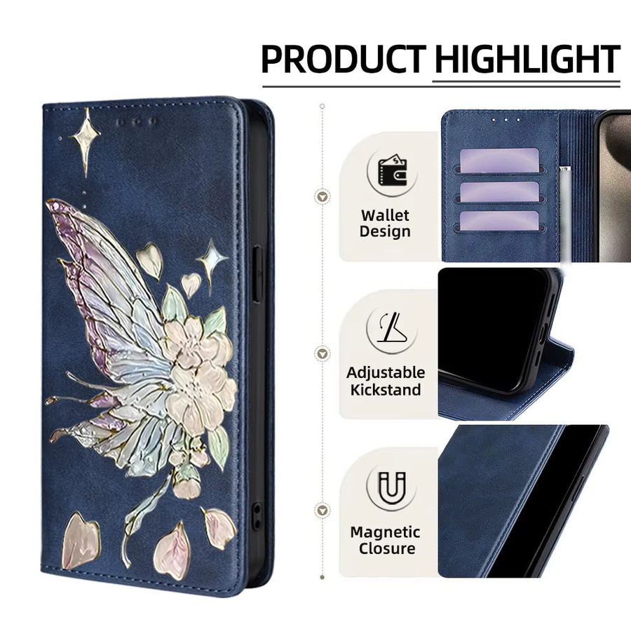 Vivo Handyhülle aus PU-Leder mit Schmetterlings-Muster als Wallet Case in Rot für X300 Pro, X100, X200 Pro mini, X200 FE und X200 Ultra Flip - Bild 3