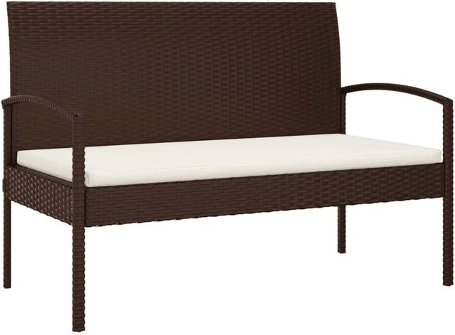 furnicato Gartenbank aus Poly Rattan mit Kissen in Braun, inkl. Armlehnen und pulverbeschichtetem Stahlgestell - Bild 1
