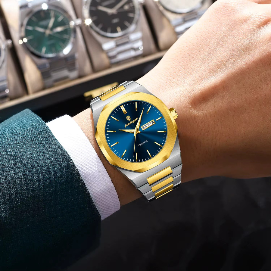 POEDAGAR Armbanduhr Edelstahl, Quarz, Blau, Herren - Bild 6
