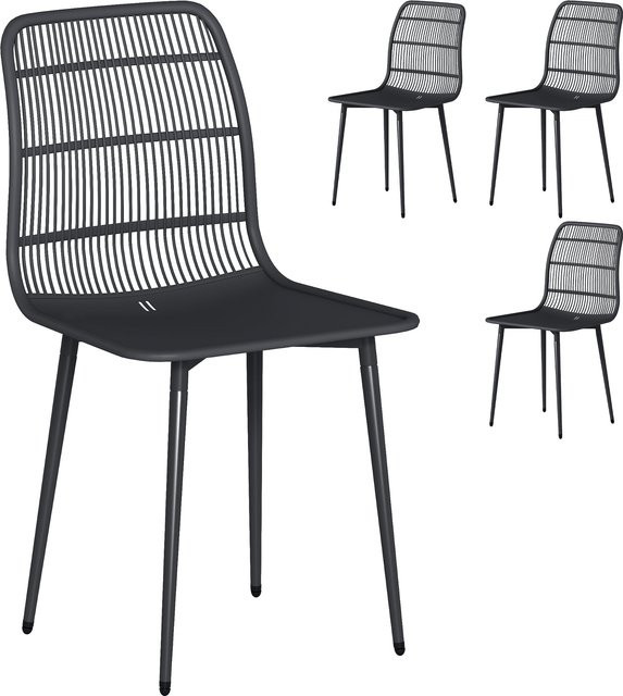 Outsunny Set 4 Gartenstühle aus PP und Metall in Schwarz mit ergonomischer Rückenlehne für Balkon, Terrasse und Garten, B/T/H: 46 x 51 x 84,5 cm - Bild 1